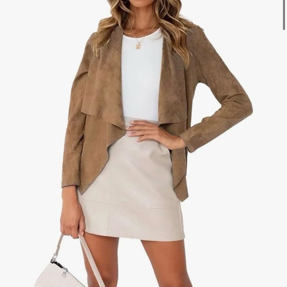 Women's Open-Front Draped Jacket - Camel - Picture 9 of 9